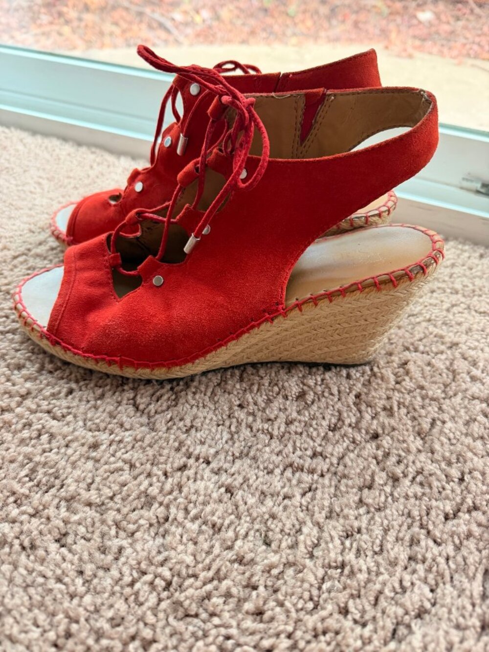 Franco Sarto Nataly Red Suede Lace Up Espadrille Wedges 9